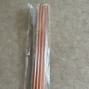 Rose gold metal straws with brushes